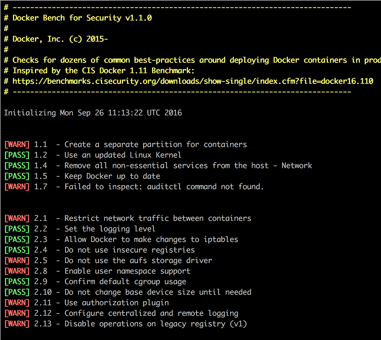 Docker security benchmark
